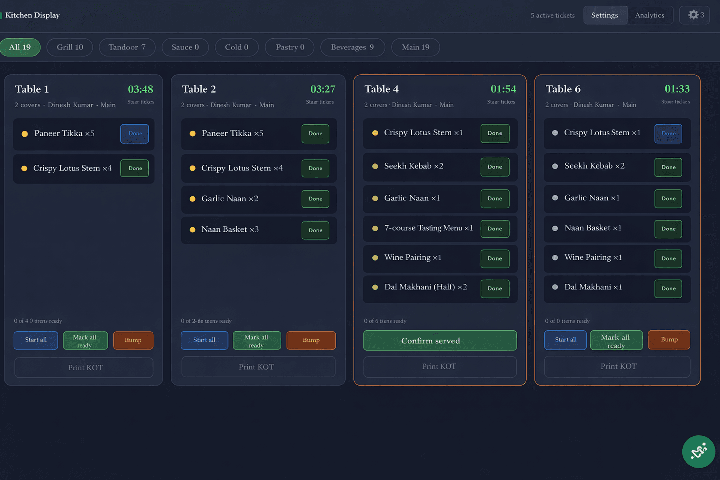 OrderAdda kitchen display system with live tickets